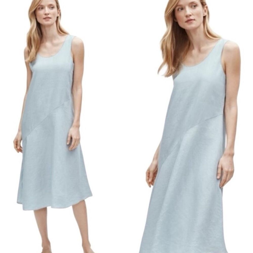 Eileen Fisher Sleeveless Layered Irish Linen Dress Blue XL NEW